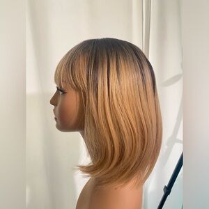 HAIR- 12 inch black to caramel blonde ambre shoulder length Bob.